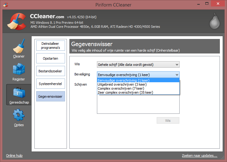 Harde schijf wissen met Ccleaner Harde schijf wissen