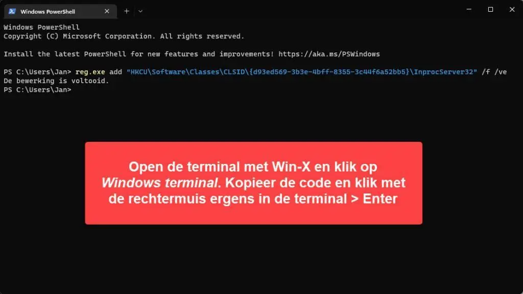 terminal- venster, Rechtermuisknopmenu Windows 11 veranderen