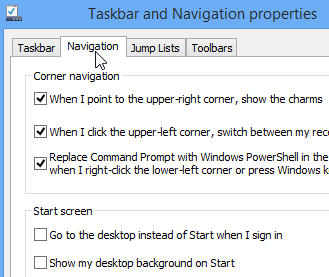 Windows 8.1 eigenschappen taakbalk en navigatie