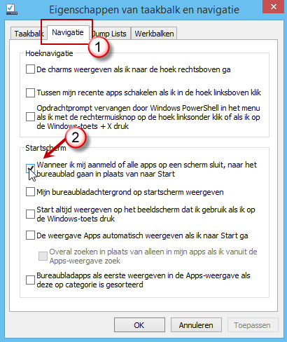 Eigenschappen taakbalk Windows 8.1