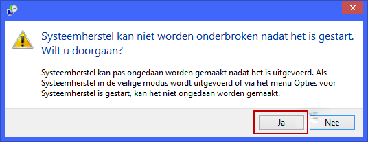 Systeemherstel kan niet worden onderbroken