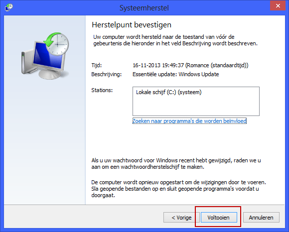 systeemherstel voltooien