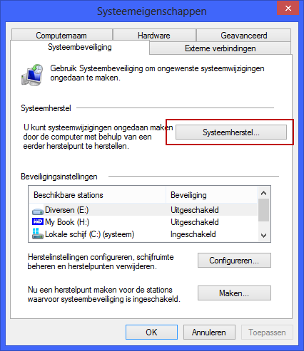 systeemherstel windows 8