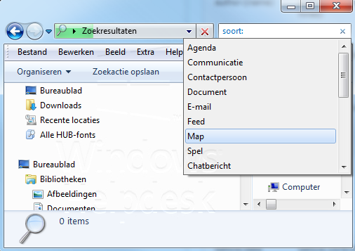 zoeken op bestandssoorten in Windows