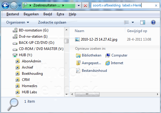 zoekopdracht windows 7 met specifiek label