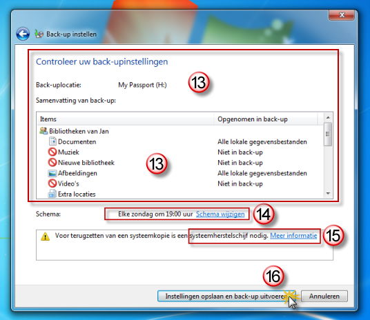 Back-up instellingen controleren