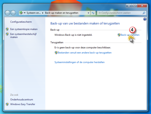 Back-up maken en terugzetten instellen