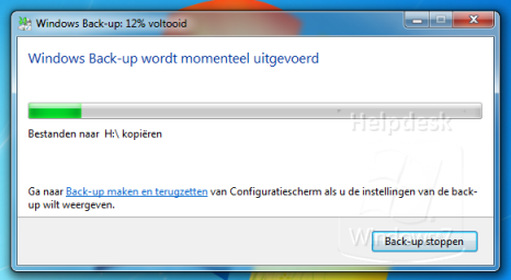 Back-up wordt uitgevoerd