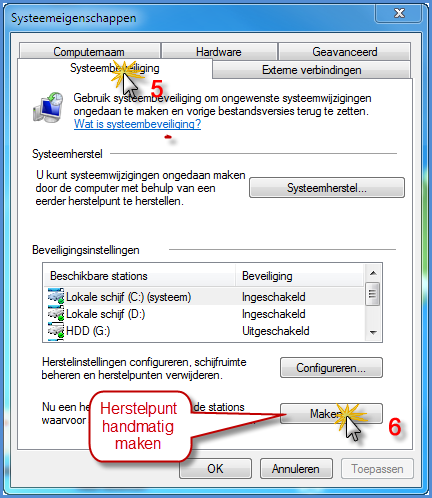 Herstelpunt maken Windows 7