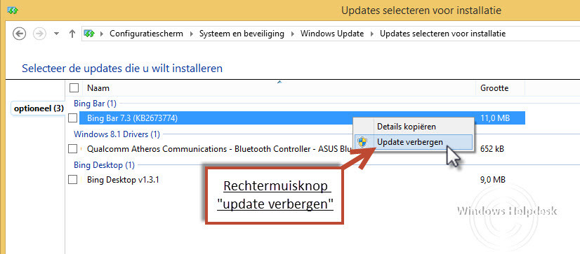 Updates verbergen