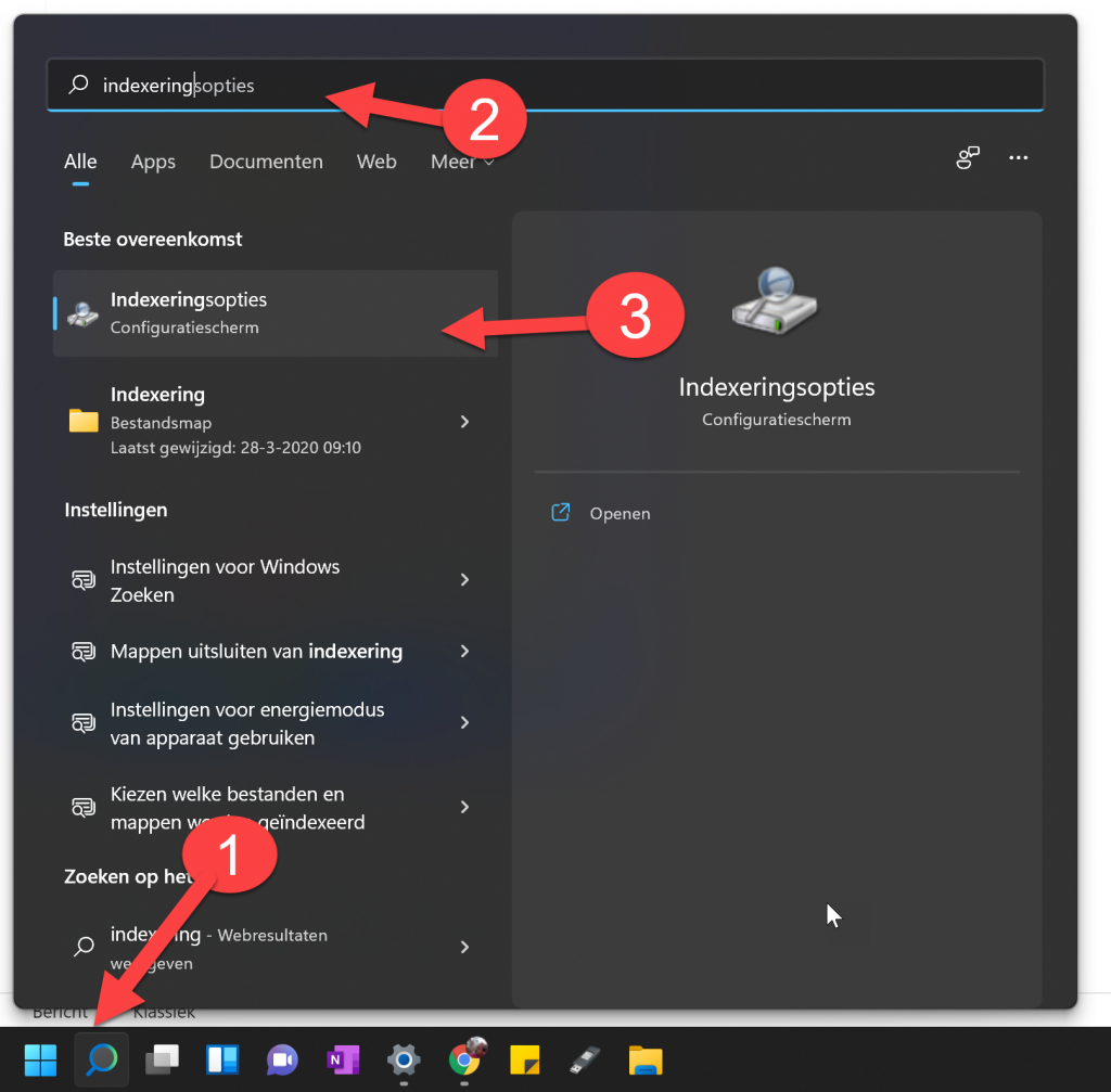 Windows opnieuw indexeren