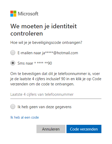 wachtwoord aanpassen Identiteitscontrole