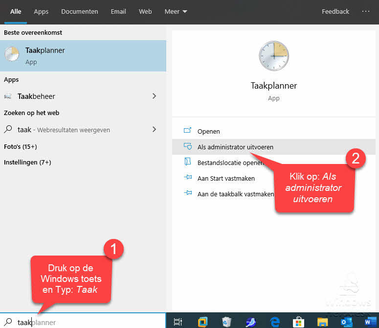 Taakplanner starten