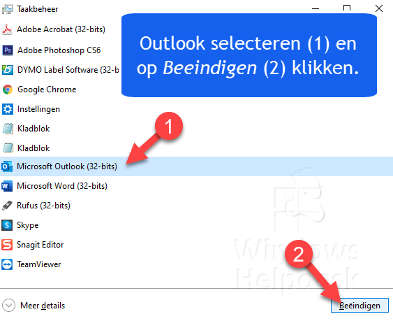 Outlook start niet