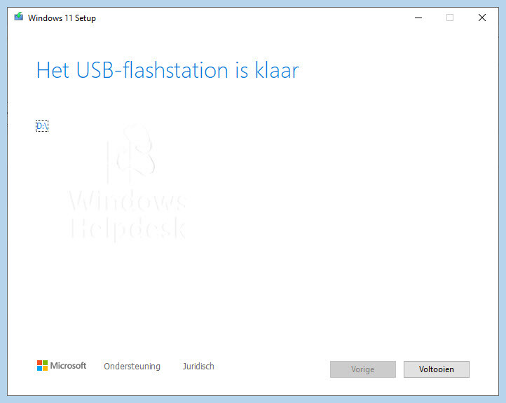 Windows 11 USB is klaar