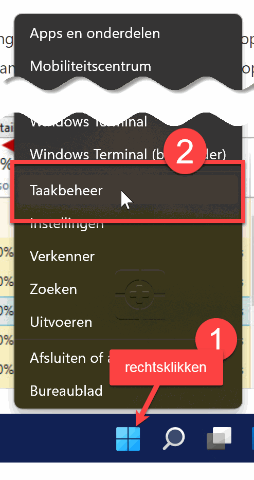 Taakbeheer starten openen in Windows 11