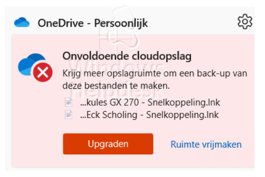 Onedrive melding: onvoldoende cloudopslag