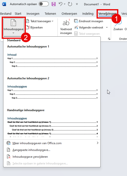 inhoudsopgave maken Word