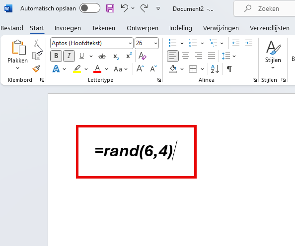 opvultekst in Word