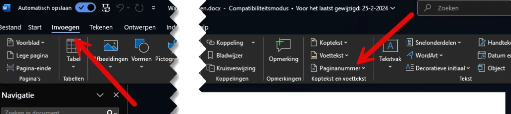 Paginanummers word aanpassen